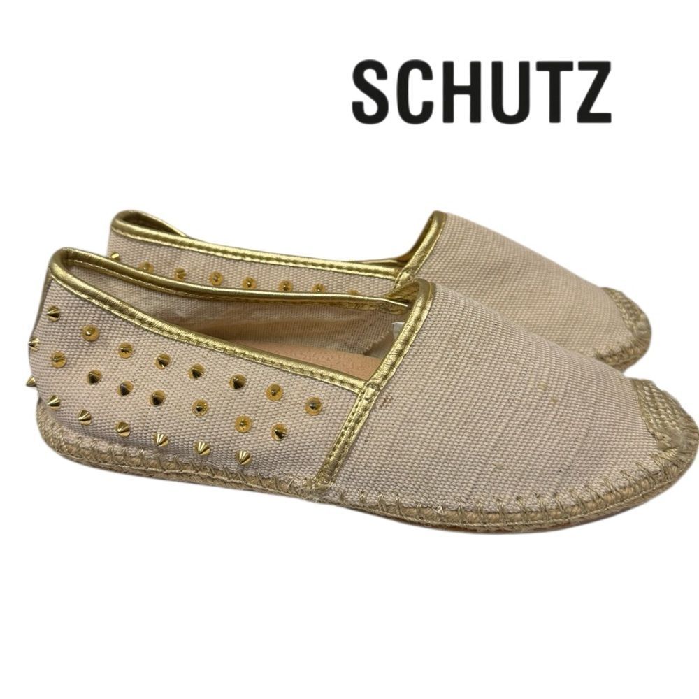 Schutz Summer City Women's Slip-on Gold Edged Stud Espadrille Flats 5